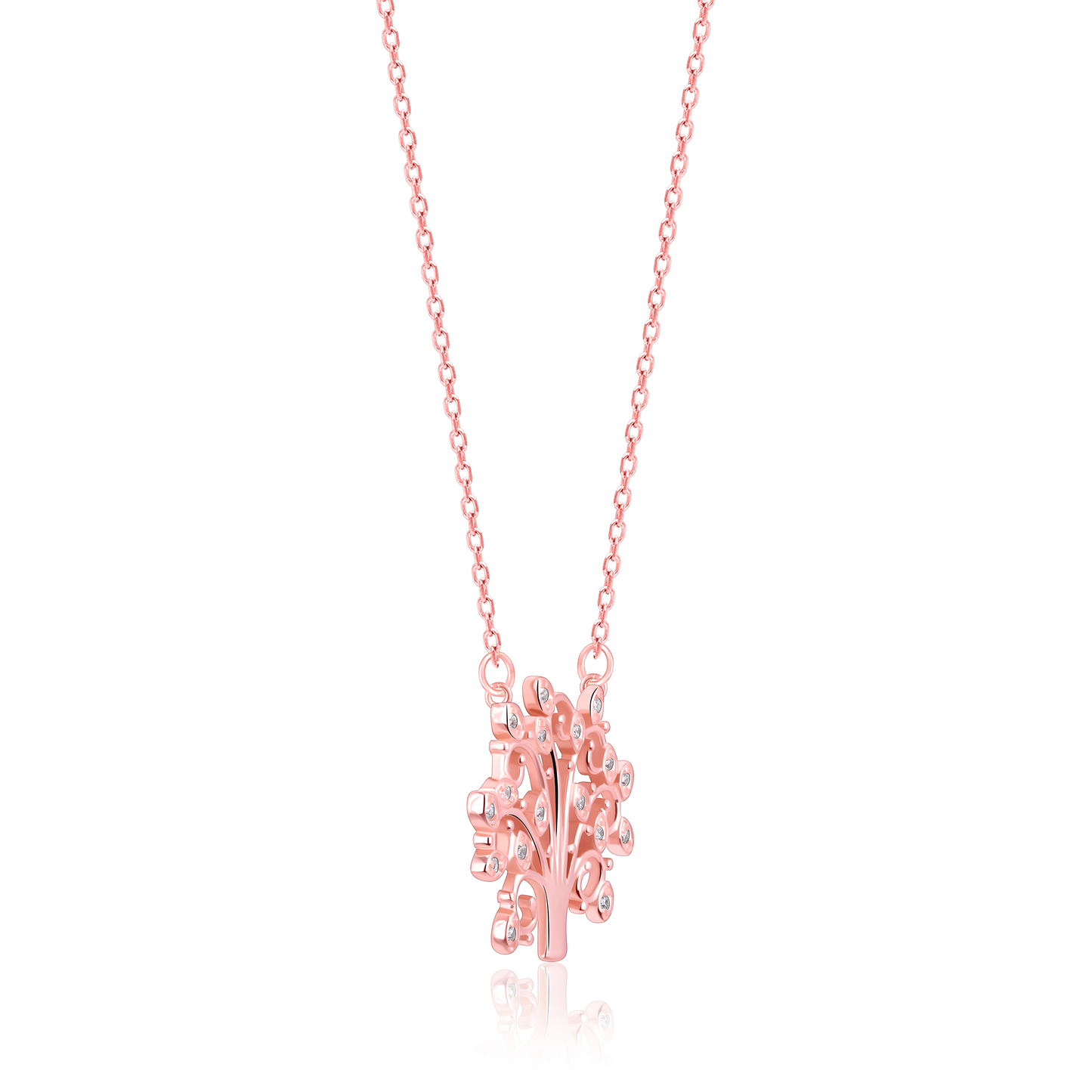 Tree of Wisdom Rose Gold Pendant with Link Chain