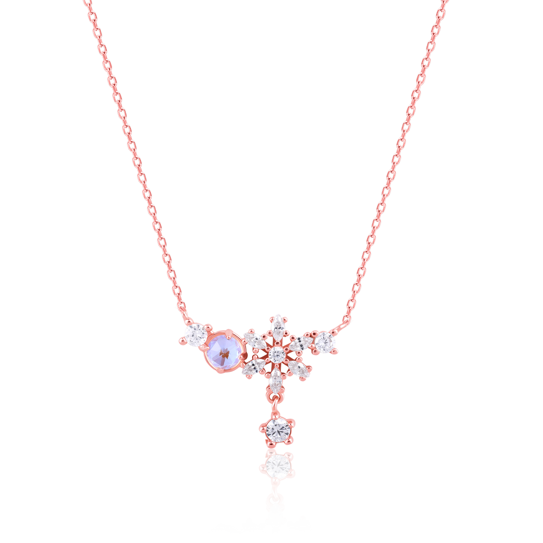 Floral Rose Gold Pendant with Link Chain