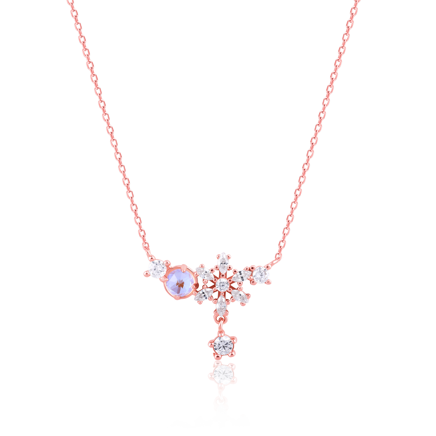 Floral Rose Gold Pendant with Link Chain