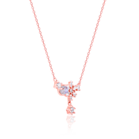 Floral Rose Gold Pendant with Link Chain