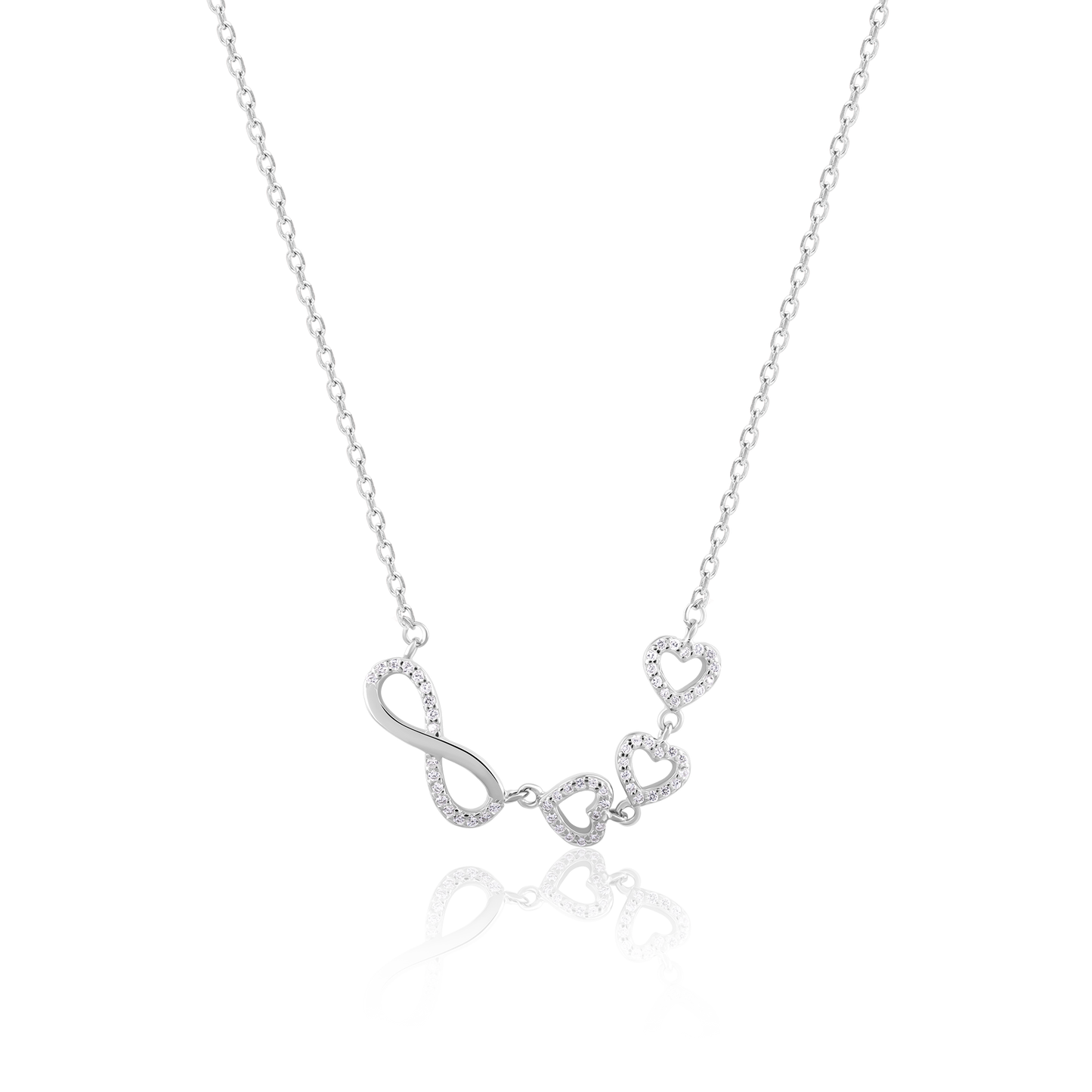 Infinity Love Trifold Hearts Zircon Silver Pendant with Link Chain