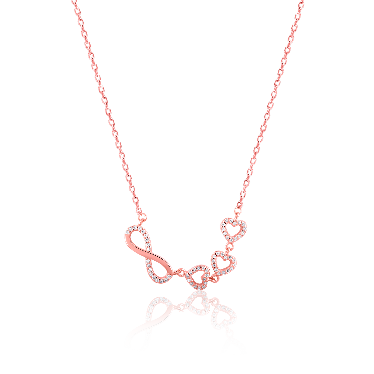 Infinity Love Trifold Hearts Zircon Rose Gold Pendant with Link Chain