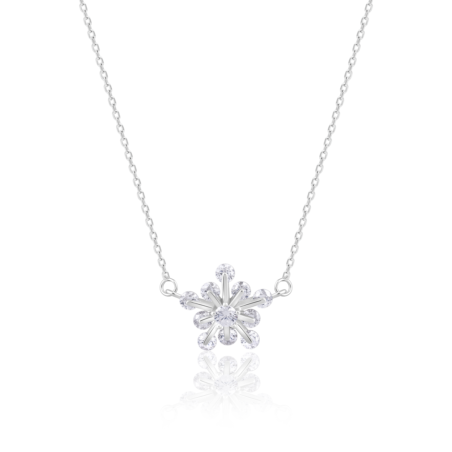 Silver Snowflake Floral Pendant with Link Chain