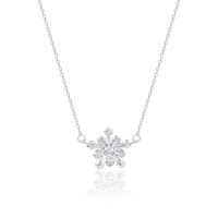 Silver Snowflake Floral Pendant with Link Chain