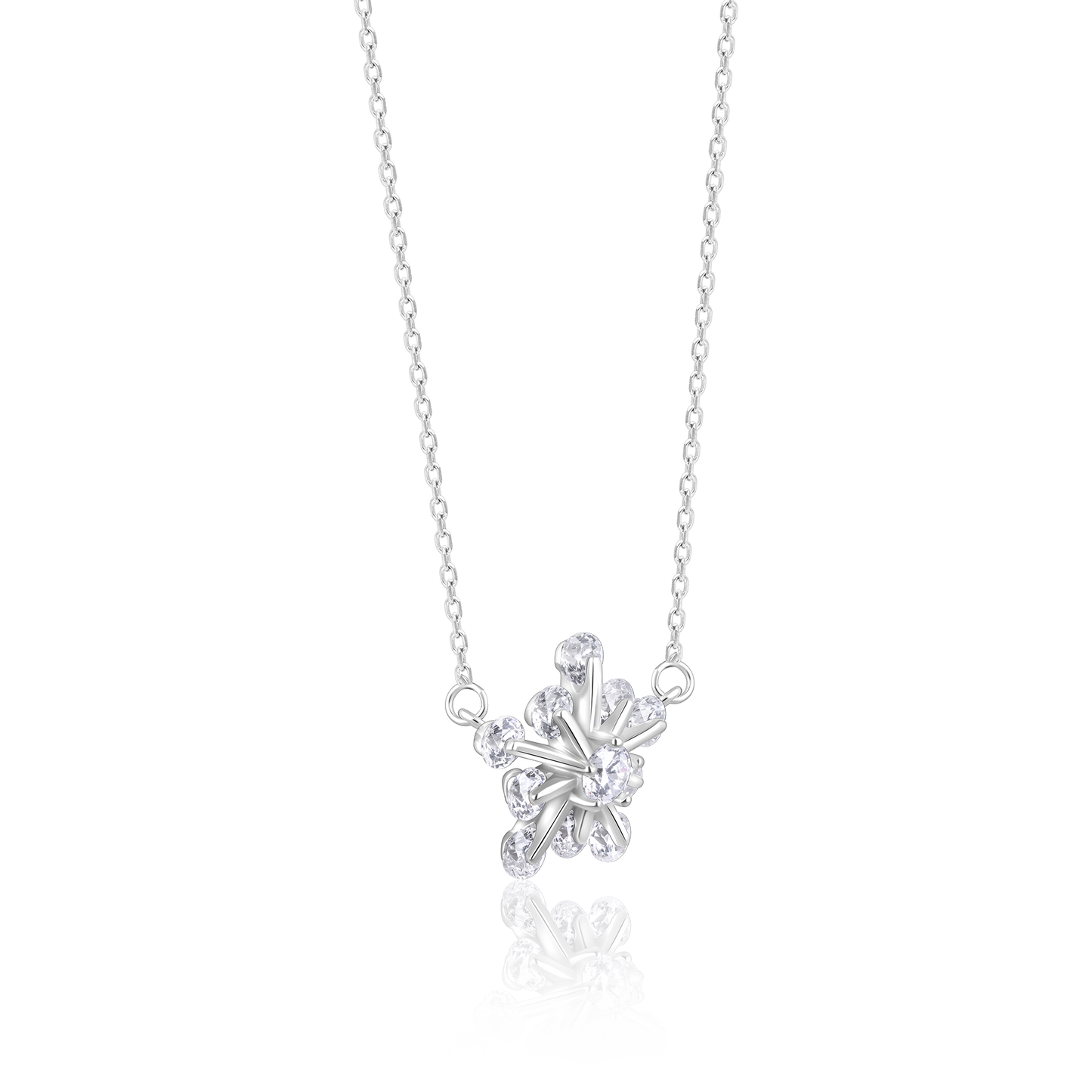 Silver Snowflake Floral Pendant with Link Chain