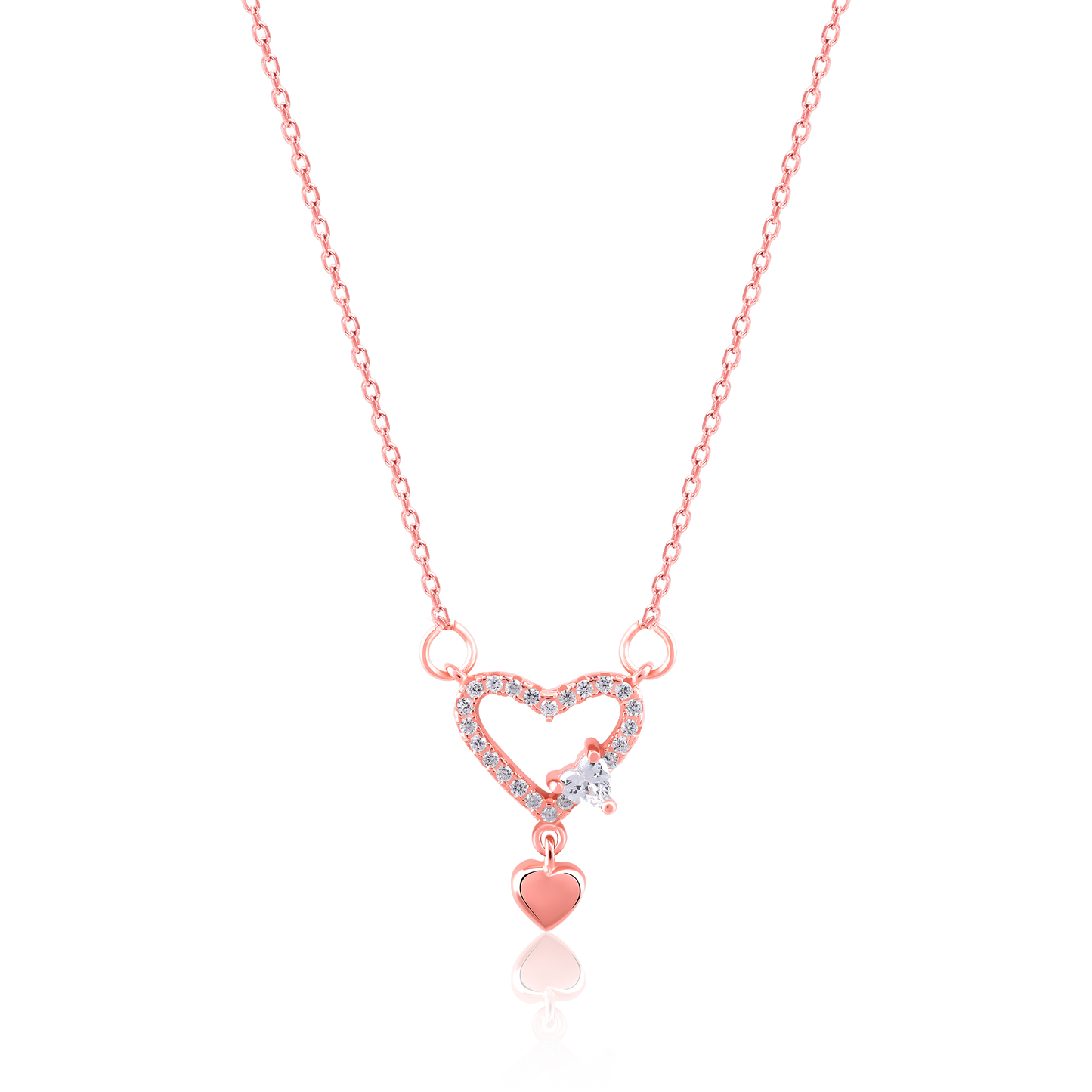 Linked Hearts Rose Gold Pendant with Link Chain