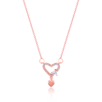 Linked Hearts Rose Gold Pendant with Link Chain