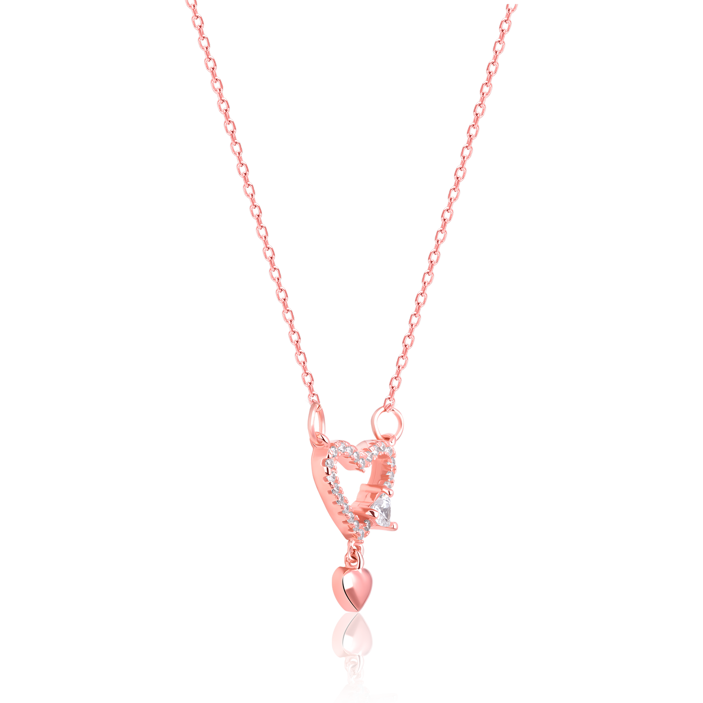 Linked Hearts Rose Gold Pendant with Link Chain