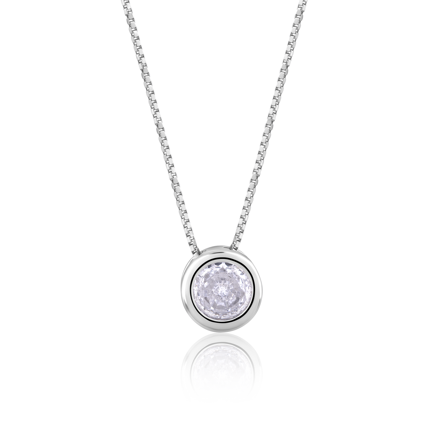 Silver Solitaire Opulent Pendant with Box Chain