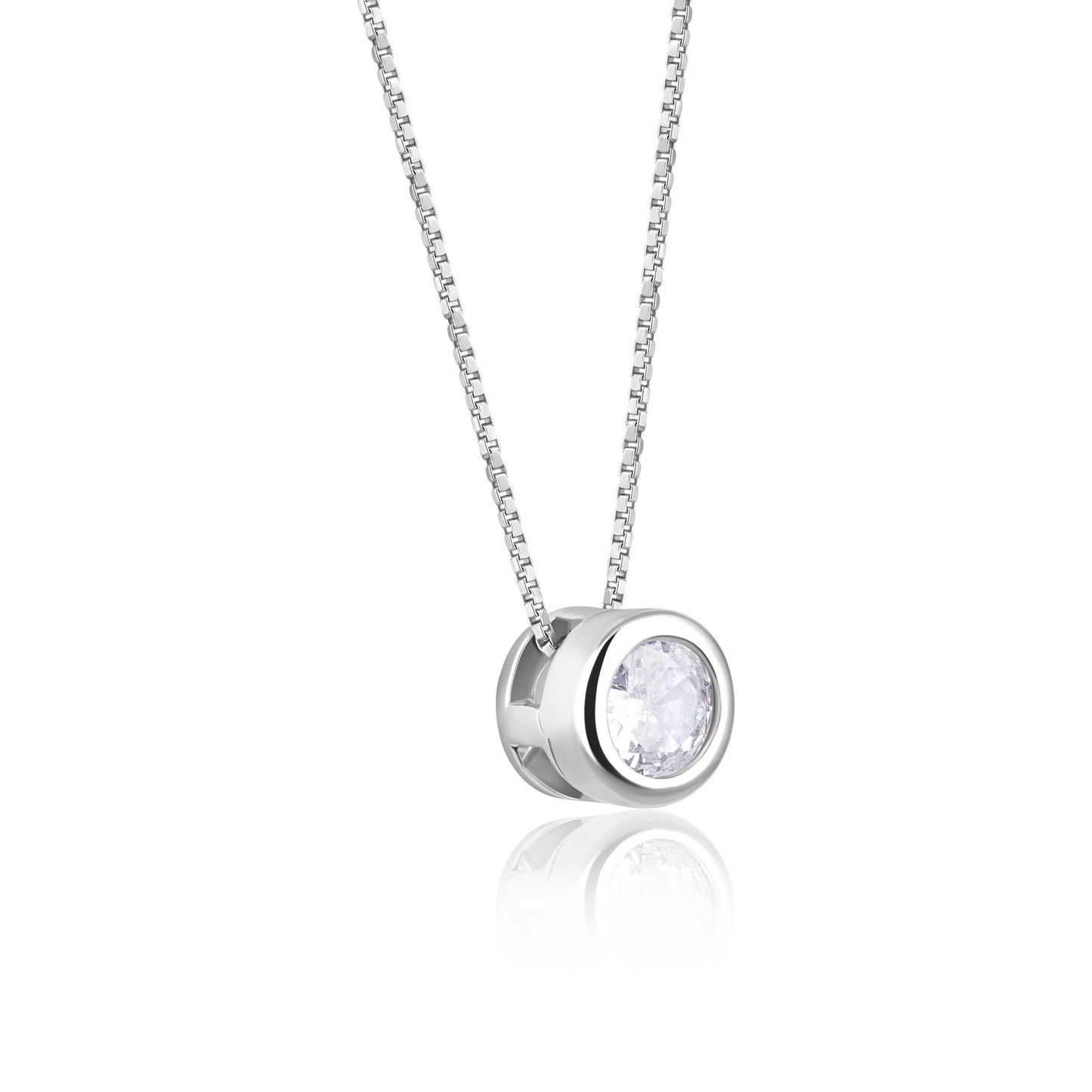 Silver Solitaire Opulent Pendant with Box Chain