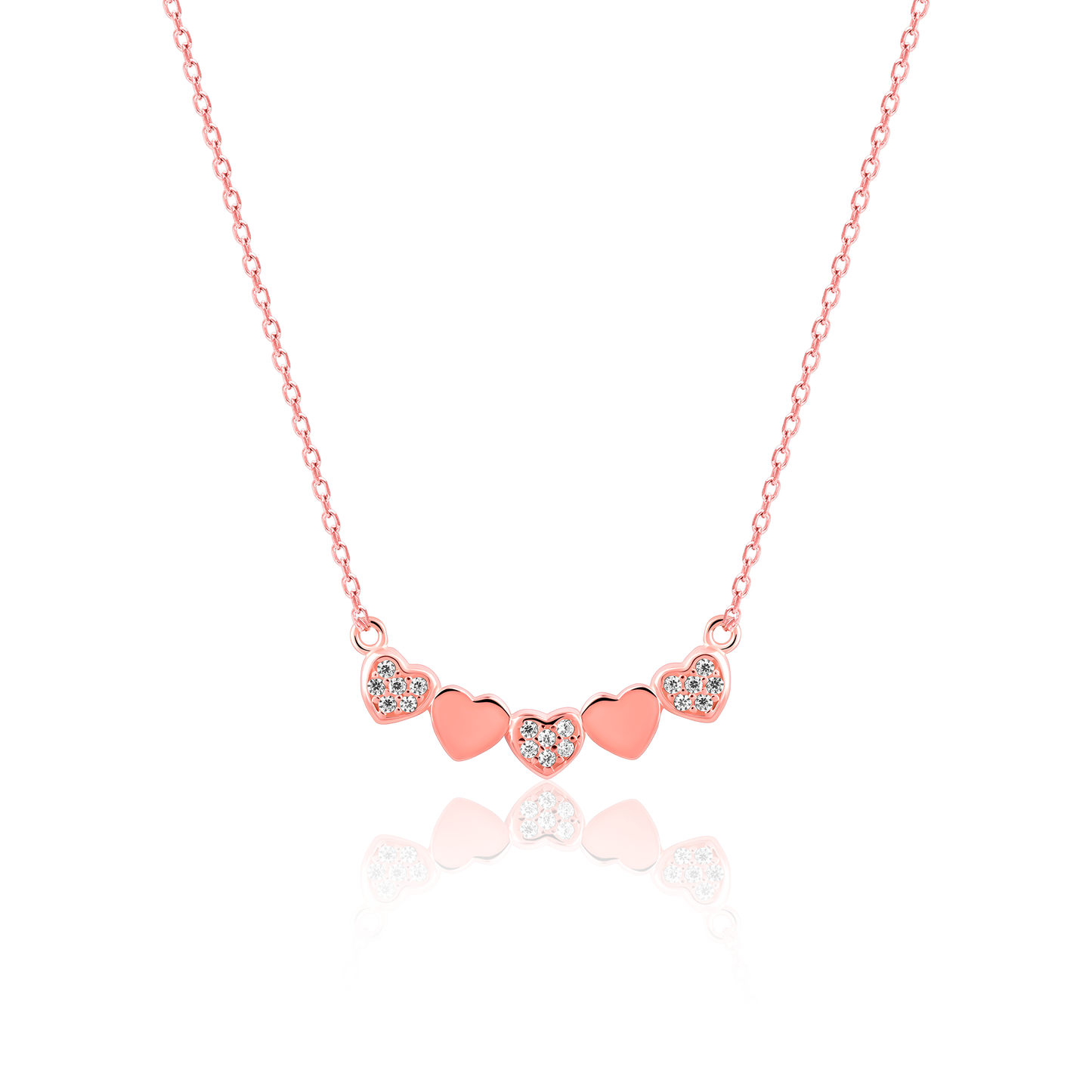 Rose Gold Cascade Heart Pendant with Link Chain