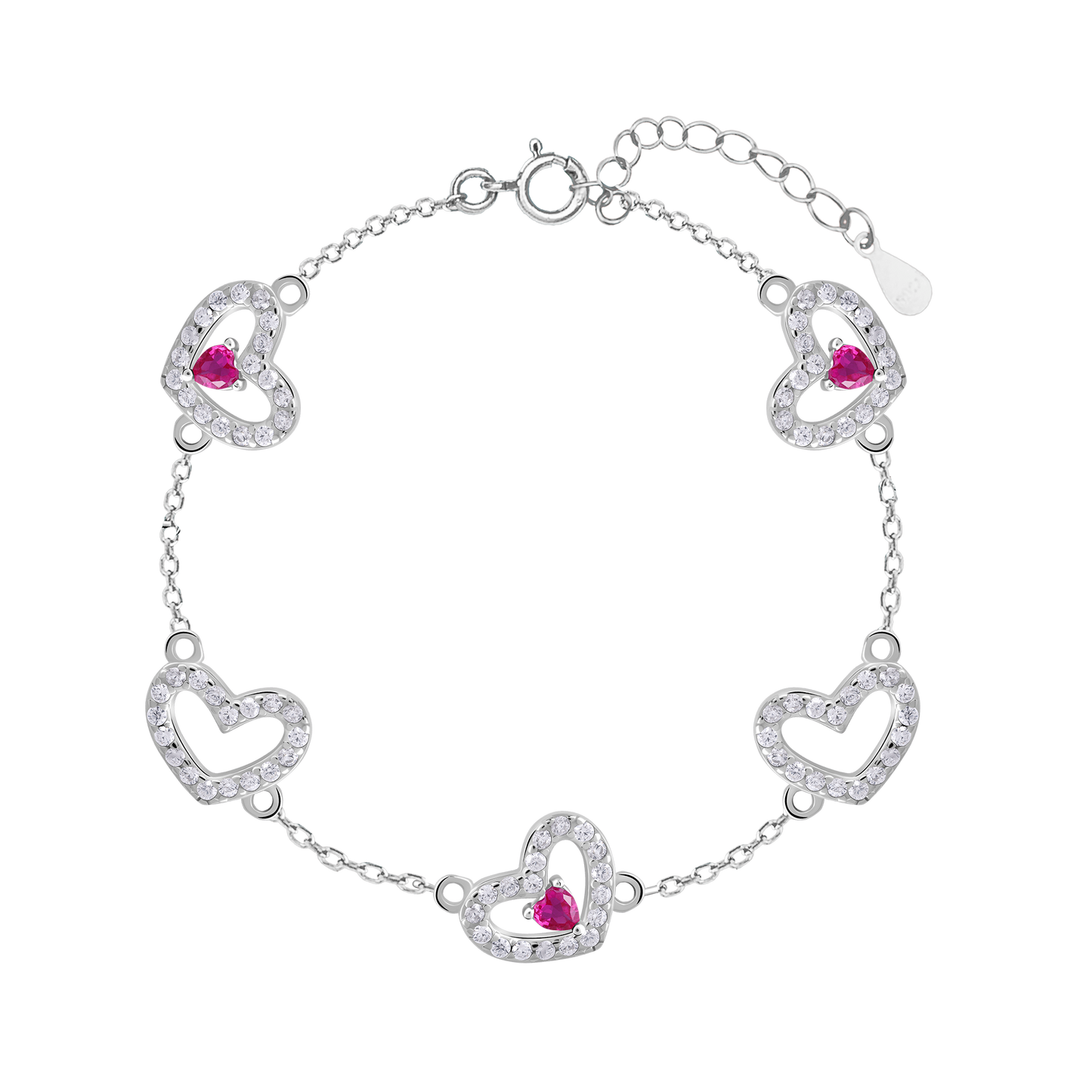 Romantic Red Heart Silver Bracelet