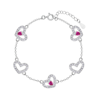 Romantic Red Heart Silver Bracelet