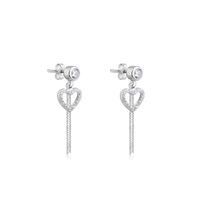 Silver Heart Drop Dangler Earrings