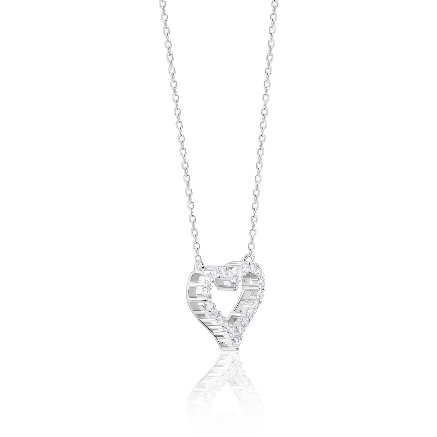 Silver Heart Affection Love Pendant with Link Chain