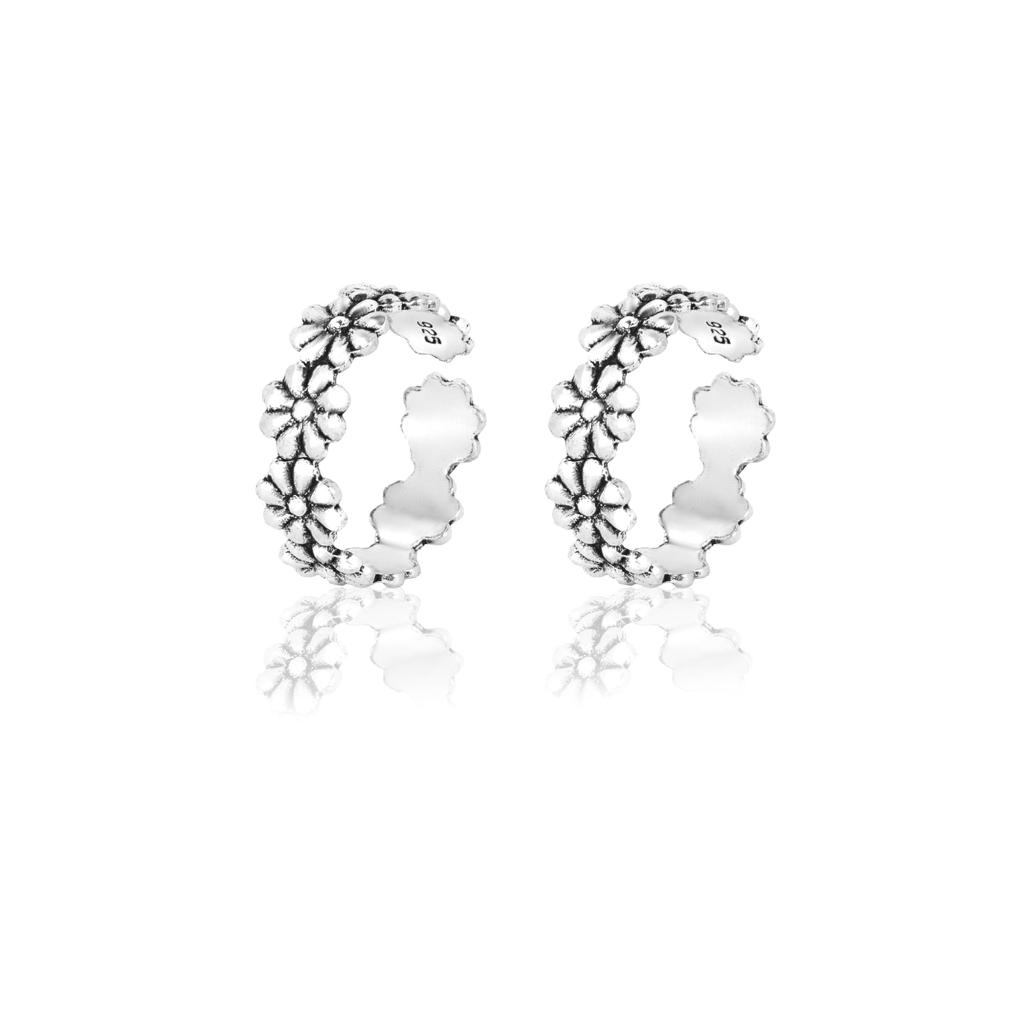 Silver Oxidized Flower Toe Rings
