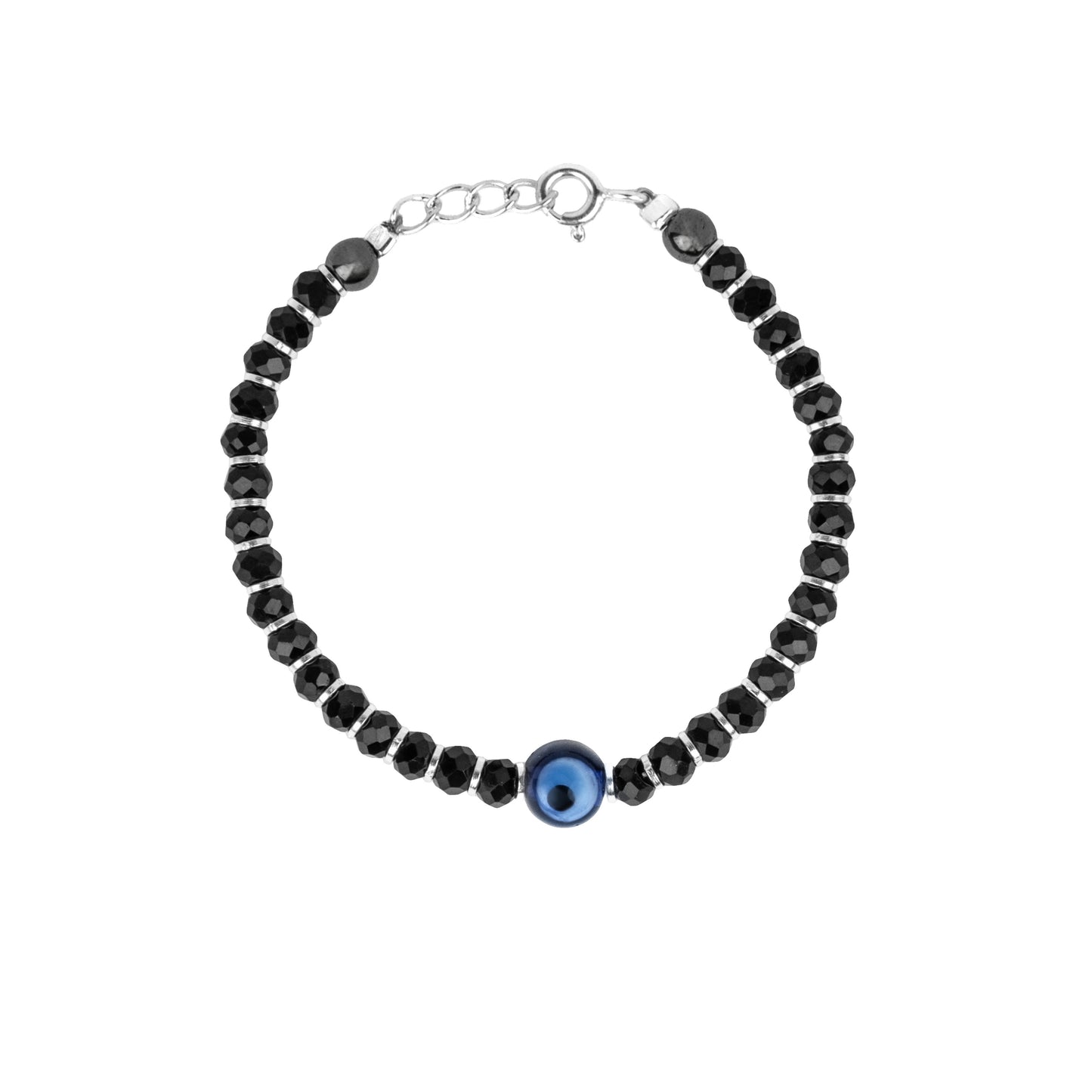 Evil Eye Black Beaded Silver Kids Bracelet