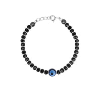 Evil Eye Black Beaded Silver Kids Bracelet
