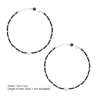Single Pearl Evil Eye Black Beads Silver Anklets