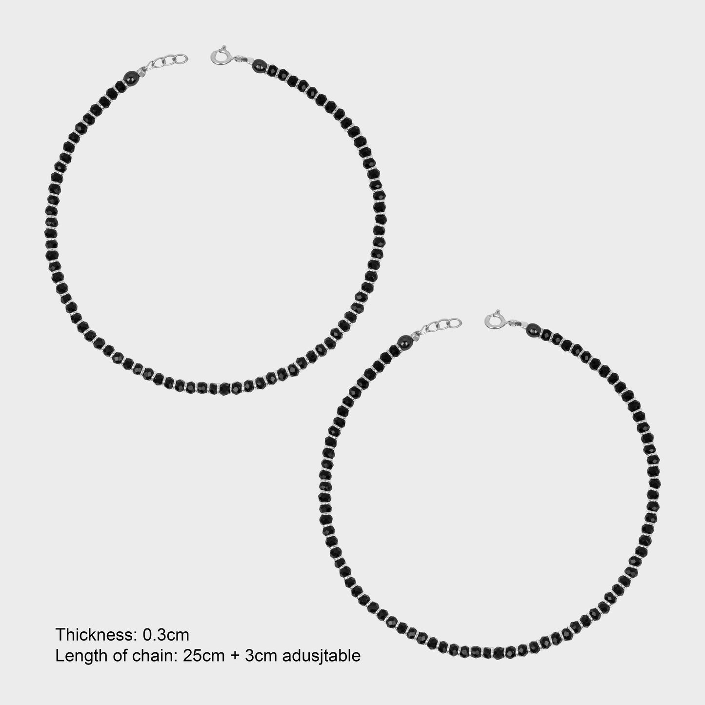 Black Beads Silver Anklets
