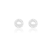 Silver Zircon Pearl Studs