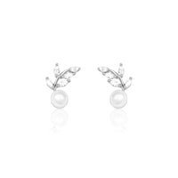 Silver Leaf Pearl Studs