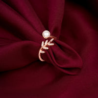 Rose Gold Pearl Leaf Zircon Ring