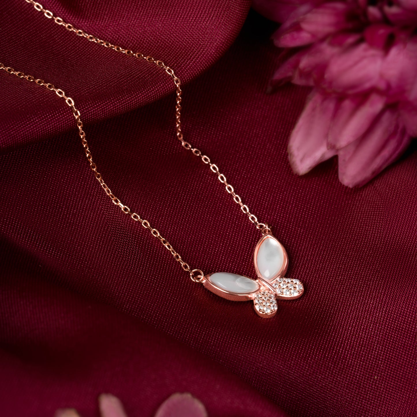 Rose Gold Butterfly Pendant with Link Chain