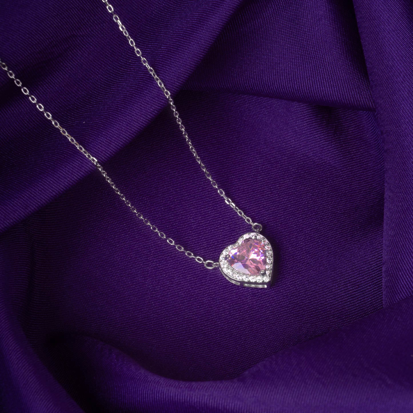 Silver Valentine Heart Pendant with Link Chain