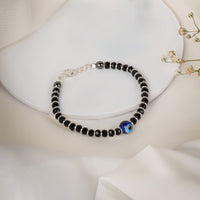 Evil Eye Black Beaded Silver Kids Bracelet