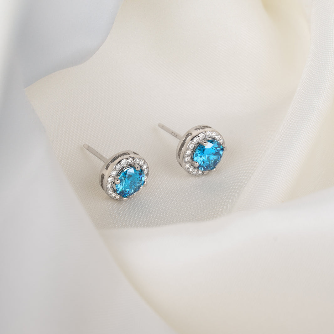 Silver Zircon Aquamarine Orchid Studs