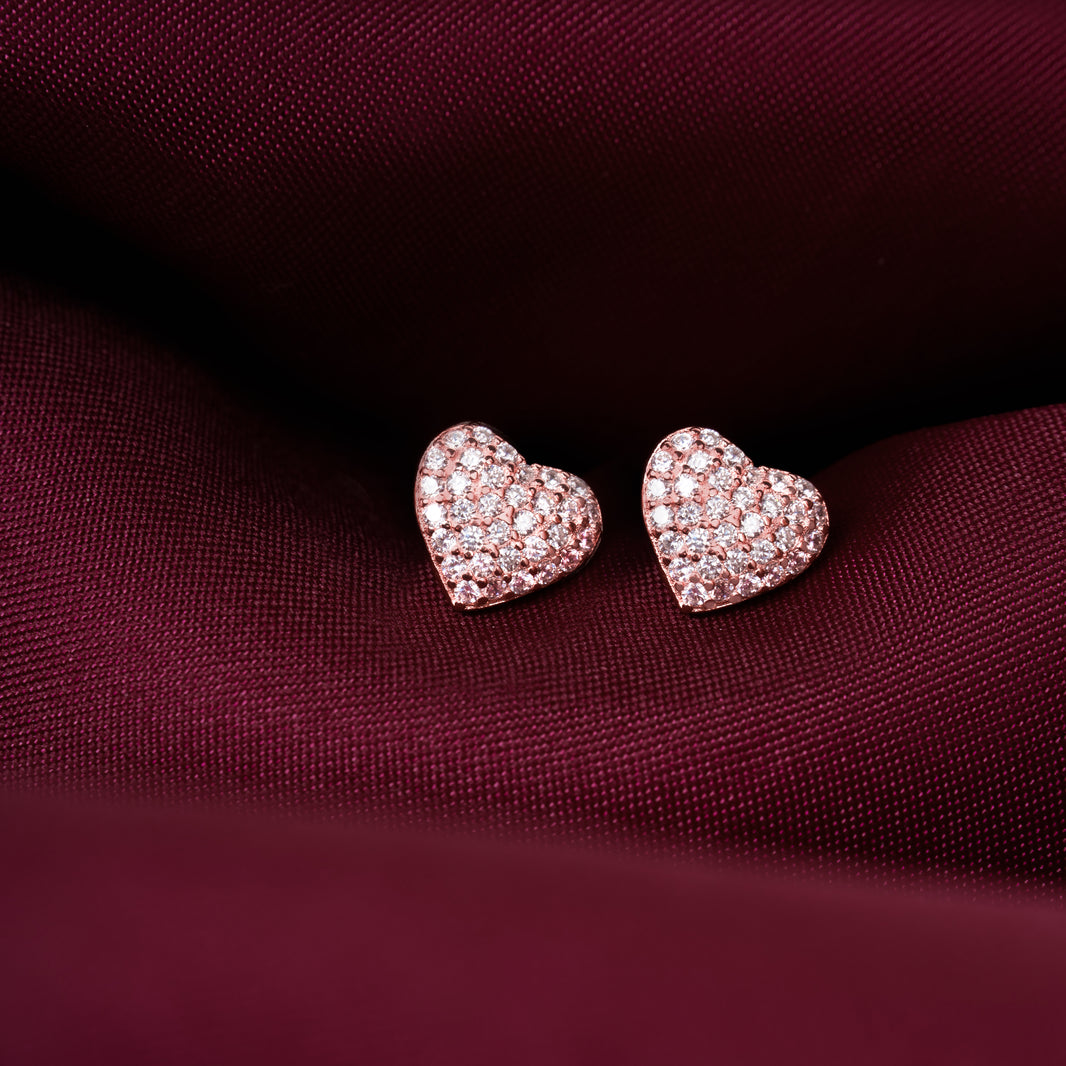 Rose Gold Zircon Heart Studs