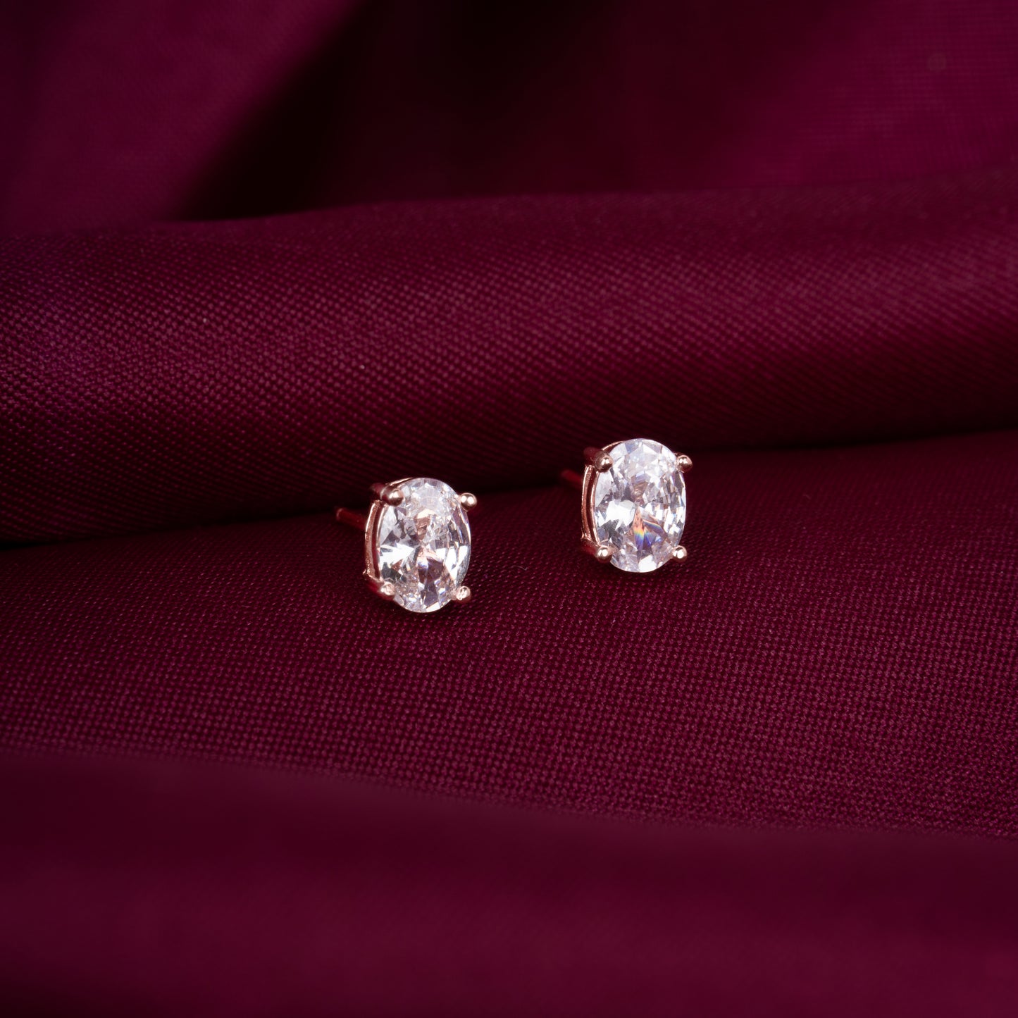 Rose Gold Oblate Solitaire Studs