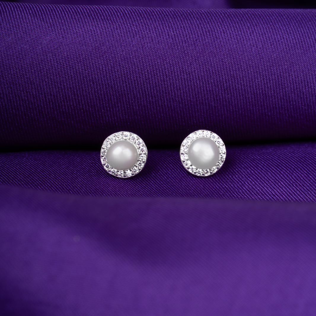 Silver Zircon Pearl Studs
