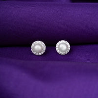 Silver Zircon Pearl Studs