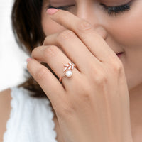 Rose Gold Pearl Leaf Zircon Ring