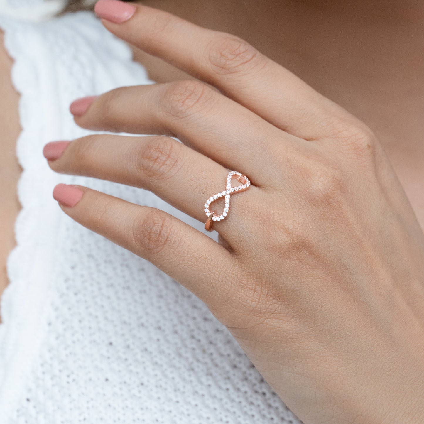 Rose Gold Zircon Love Infinity Ring