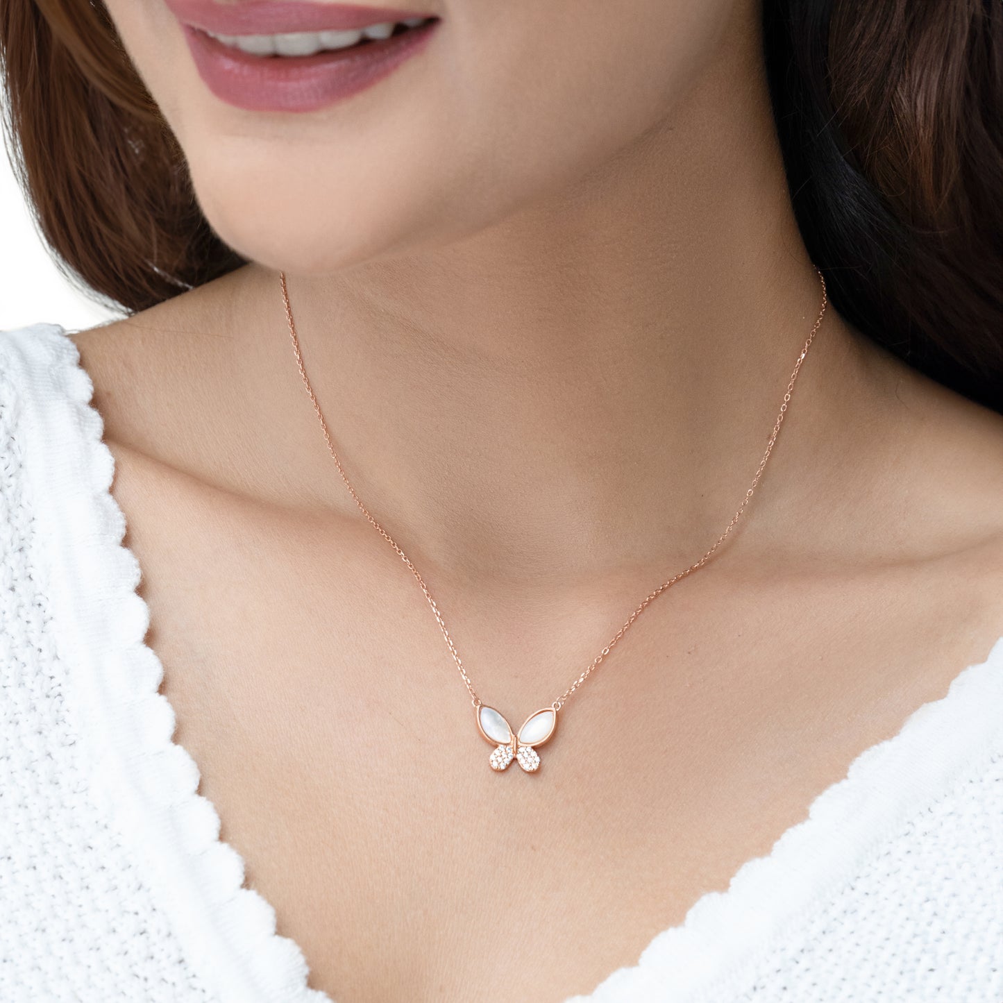 Rose Gold Butterfly Pendant with Link Chain