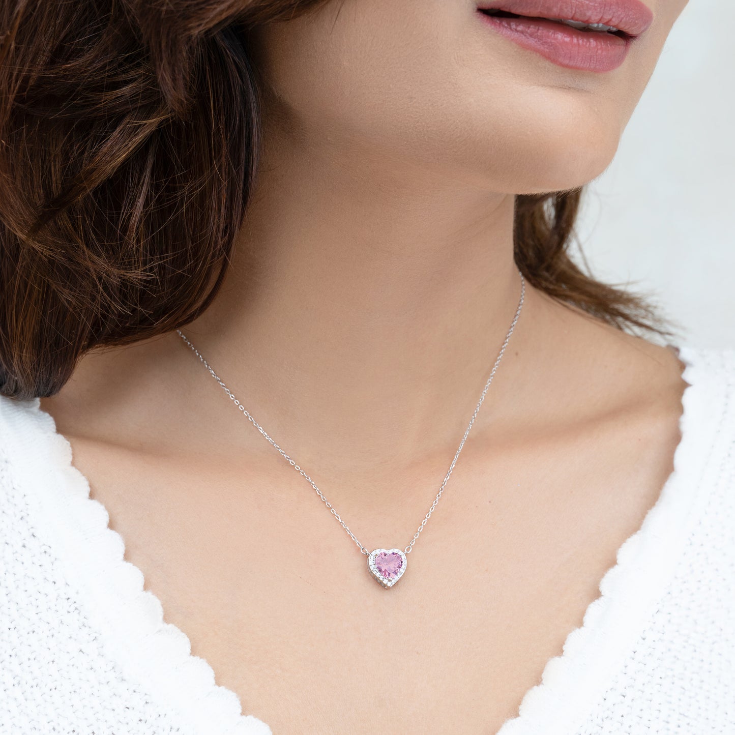 Silver Valentine Heart Pendant with Link Chain