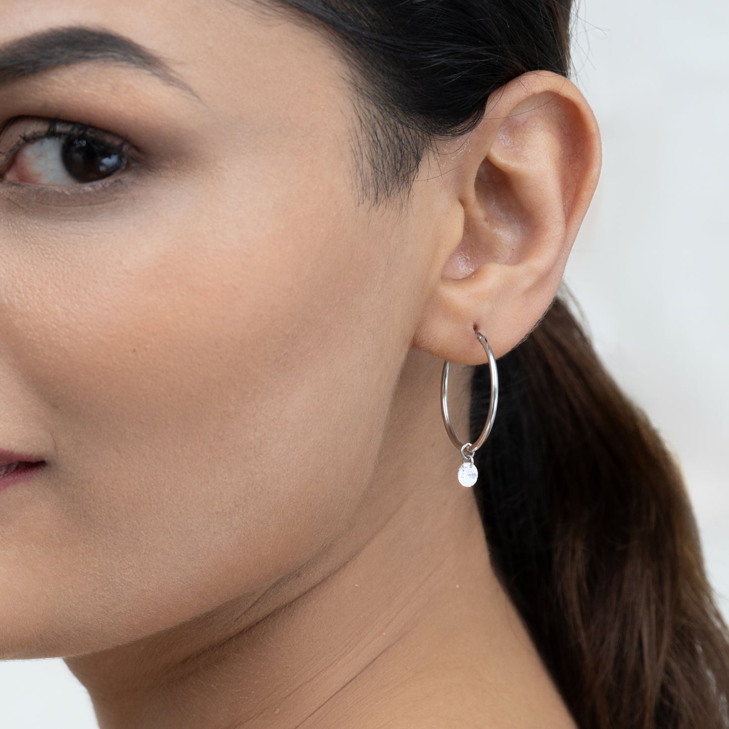 Silver Droplet Hoop Earrings
