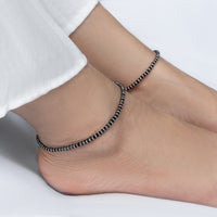 Black Beads Silver Anklets