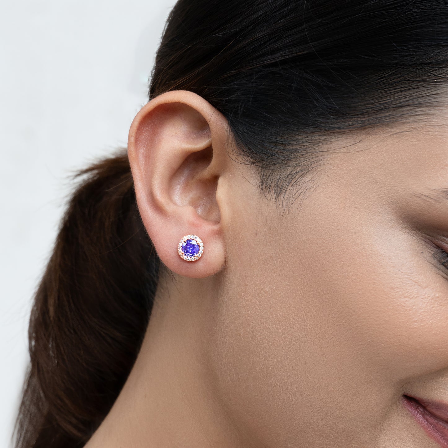 Rose Gold lavender Orchid Zircon Studs