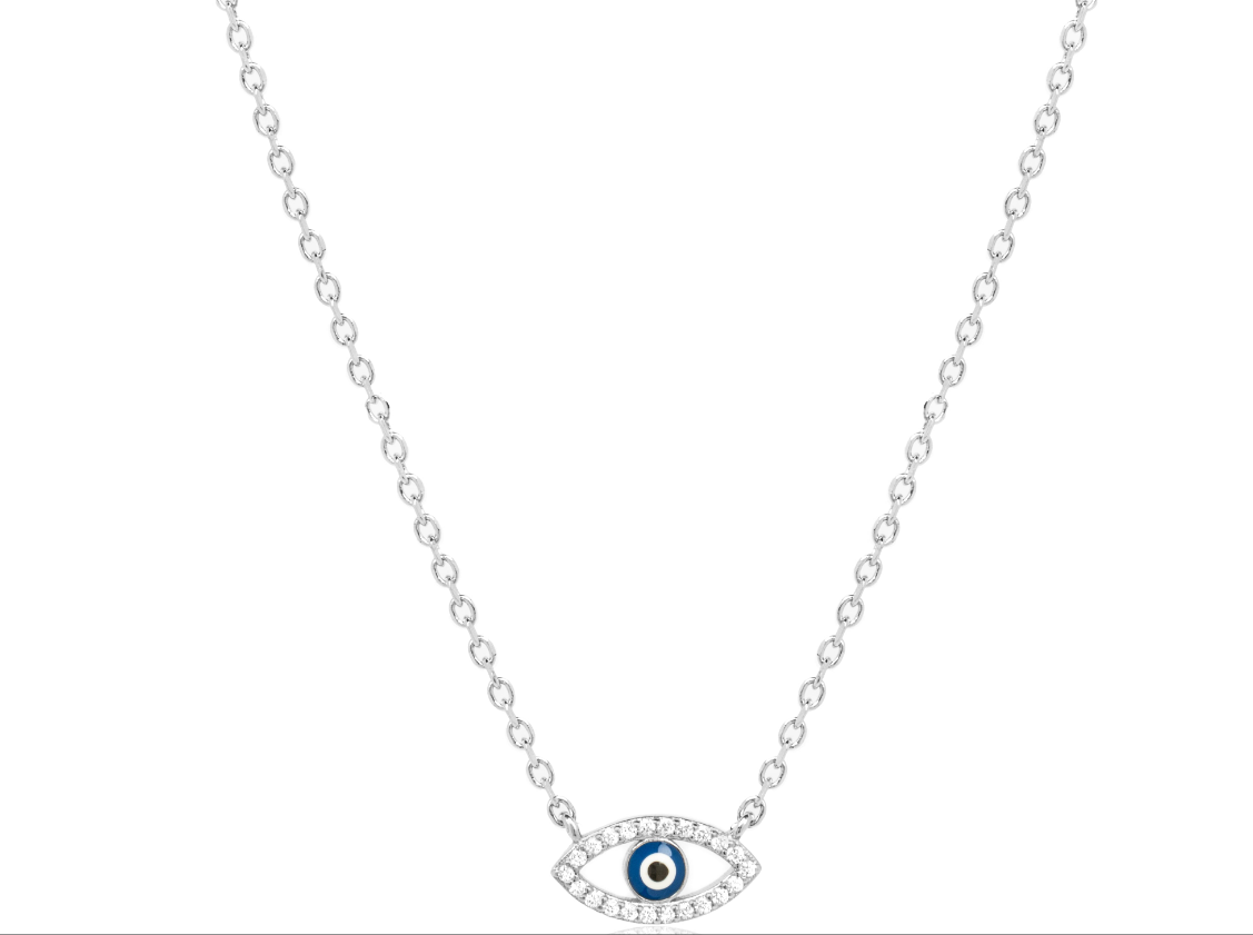 Silver Evil Eye Pendant with Link Chain