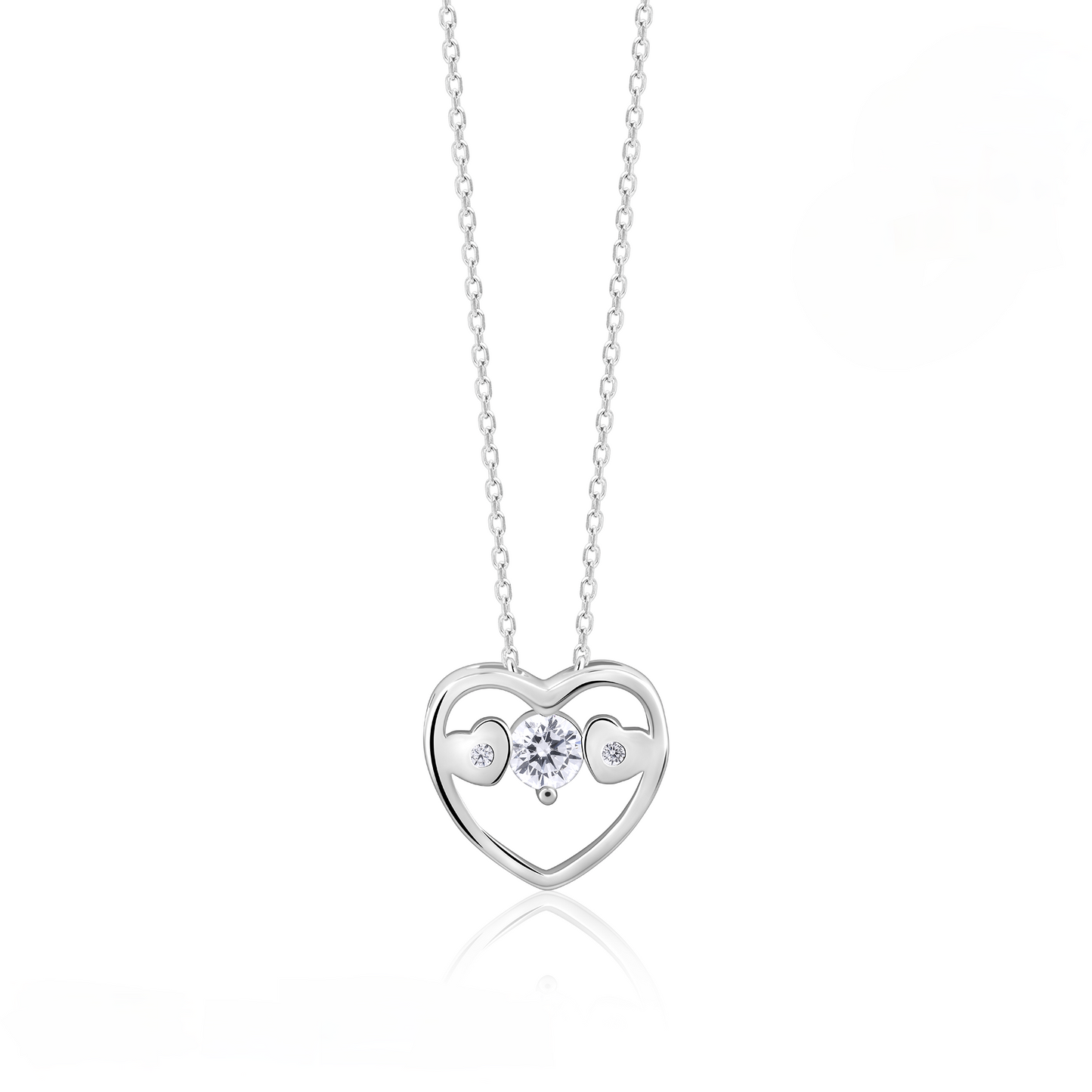 Silver Solitaire Love Heart Pendant with Link Chain