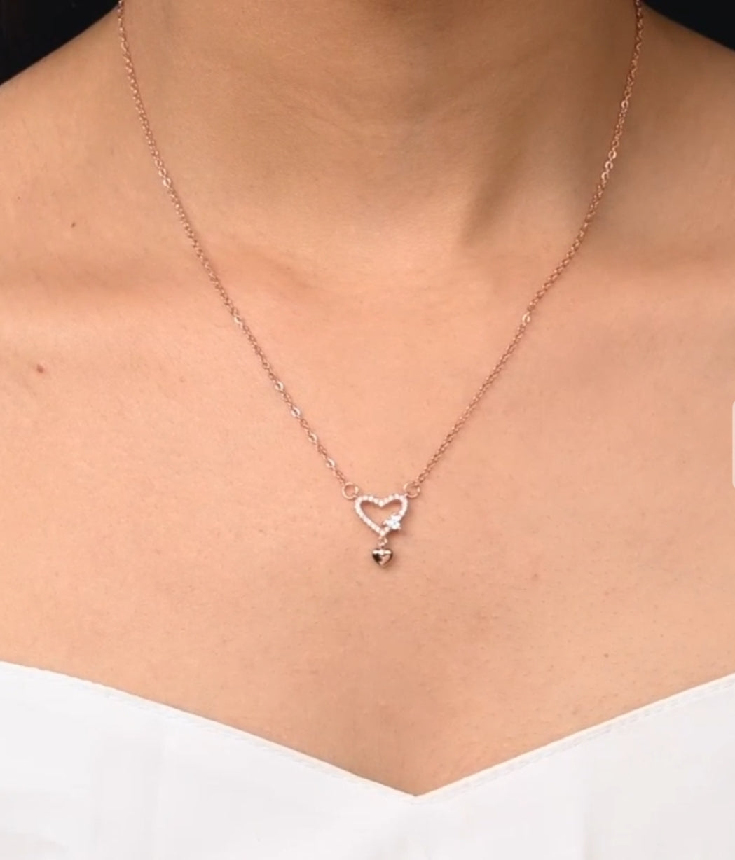 Linked Hearts Rose Gold Pendant with Link Chain