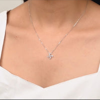 Silver Blossom Zircon Pendant with Link Chain