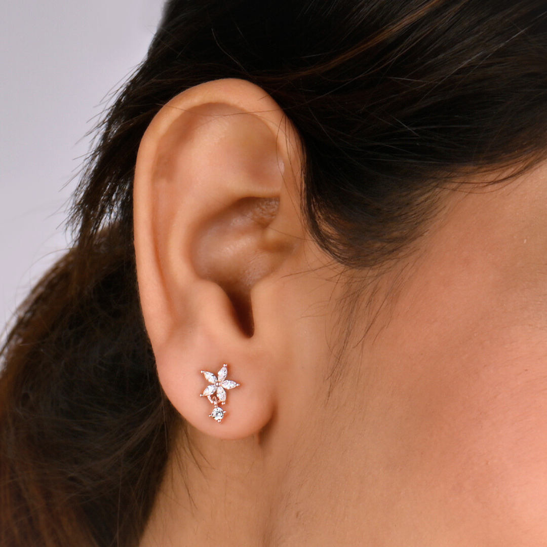 Rose Gold Flower Drops Studs