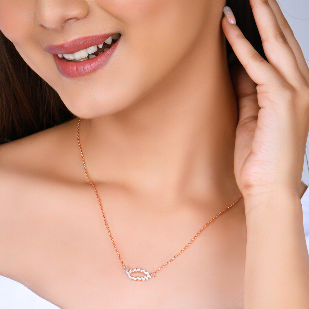 Rose Gold Leaf Cascade Pendant with Link Chain