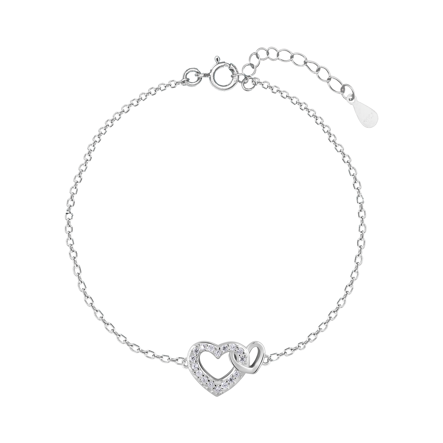 Enchanted Love Silver Duo Hearts Bracelet
