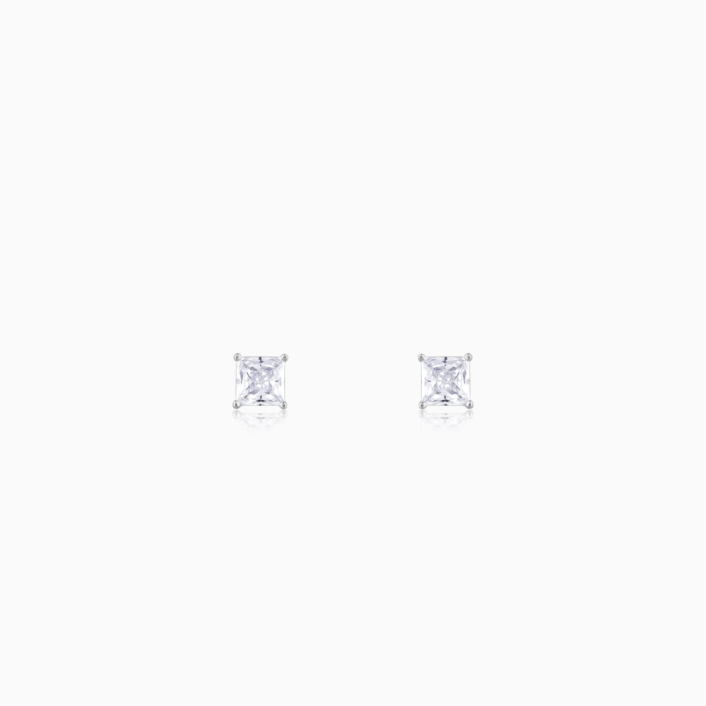 Silver Square Solitaire Studs